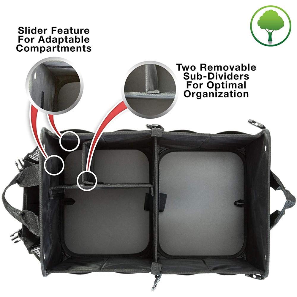 Double R Bags Polyester Multi Compartments Collapsible Portable Car Accessories for Trunk Dicky Boot Organizer Storage Garage Sedan SUV Cars Minivan Cargo Gift Kids Toy 2020 (Black) - Automobiles