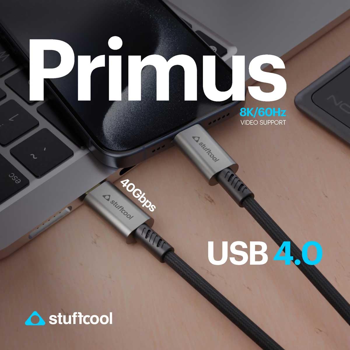 Stuffcool Primus USB 4 Type-C to Type-C Cable with 240W Power and 40Gbps Data with 8K Video Transmission