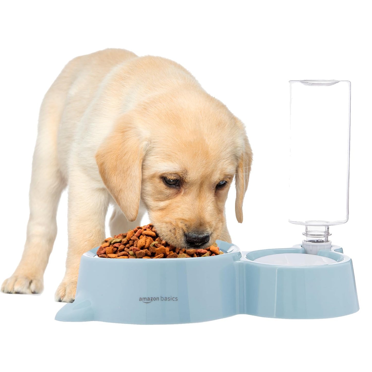 amazon basics 2 In1 Pet Feeder Food and Water Dispenser|Stainless Steel Bowl|Automatic Water Dispensing Mechanism|Suitable for Cats and Dogs,?32 cm,H_22 cm,W_16.5 cm