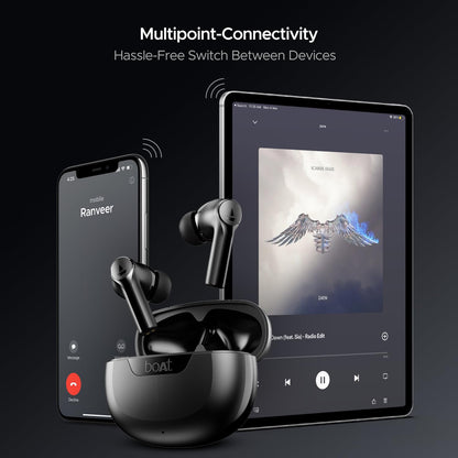 boAt Airdopes 300 Premium Truly Wireless in-Ear Earbuds with 4 Mics AI-ENx Spatial Audio,50HRS Playtime,Multipoint Connection,ASAP Charge, Hearables App, IPX4, BT v5.3 Ear Buds TWS (Gunmetal Black)