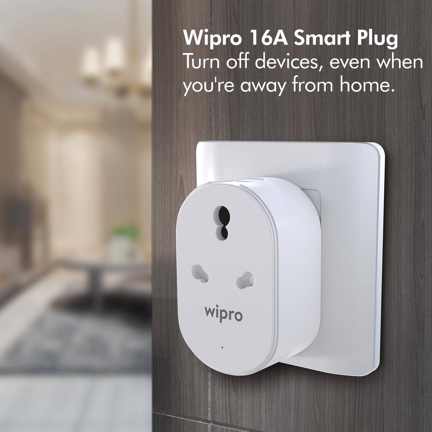 Wipro 16A Wi-Fi Smart Plug with Energy Monitoring- Suitable for Large Appliances like Geysers, Microwave Ovens, Air Conditioners (Works with Alexa and Google Assistant)- White