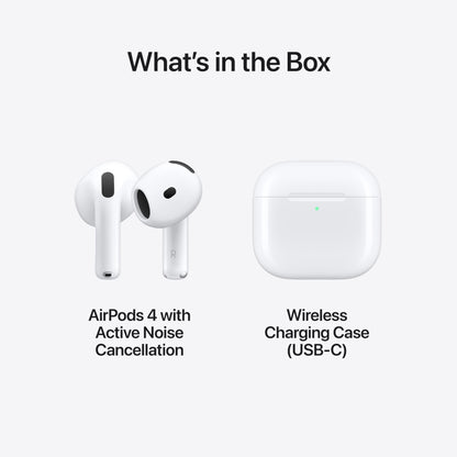 Apple AirPods 4 Wireless Earbuds, Bluetooth Headphones, with Active Noise Cancellation, Adaptive Audio, Transparency Mode, Personalised Spatial Audio, USB-C Charging Case, Wireless Charging, H2 Chip