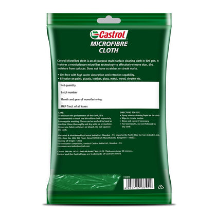 Castrol Microfibre Cloth for Cleaning | 400 GSM Thick Lint & Streak-Free Multipurpose and Reusable Cloth | High Water Absorption and Retention for Effortless Cleaning (Pack of 3, 40x40cm)