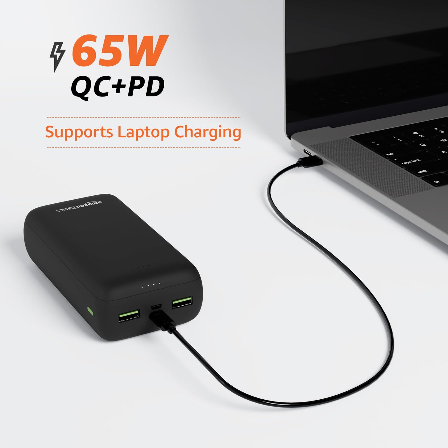 Amazon Basics 27000 mAh 65W Ultra Fast Charging Power Bank | Type C Power Delivery (Input & Output) | Quick Charge | Two-Way Fast Charging(Black)