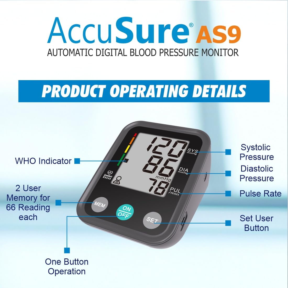 AccuSure Blood Pressure Monitor Fully Automatic Digital Large Display And Adjustable Arm-Cuff Comes - Grey Color