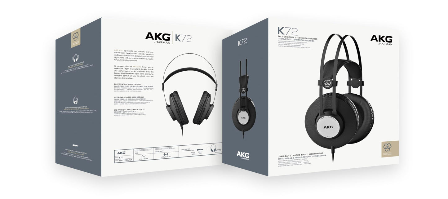 AKG K72 Closed Back Studio Headphones, Black, Pack of 1