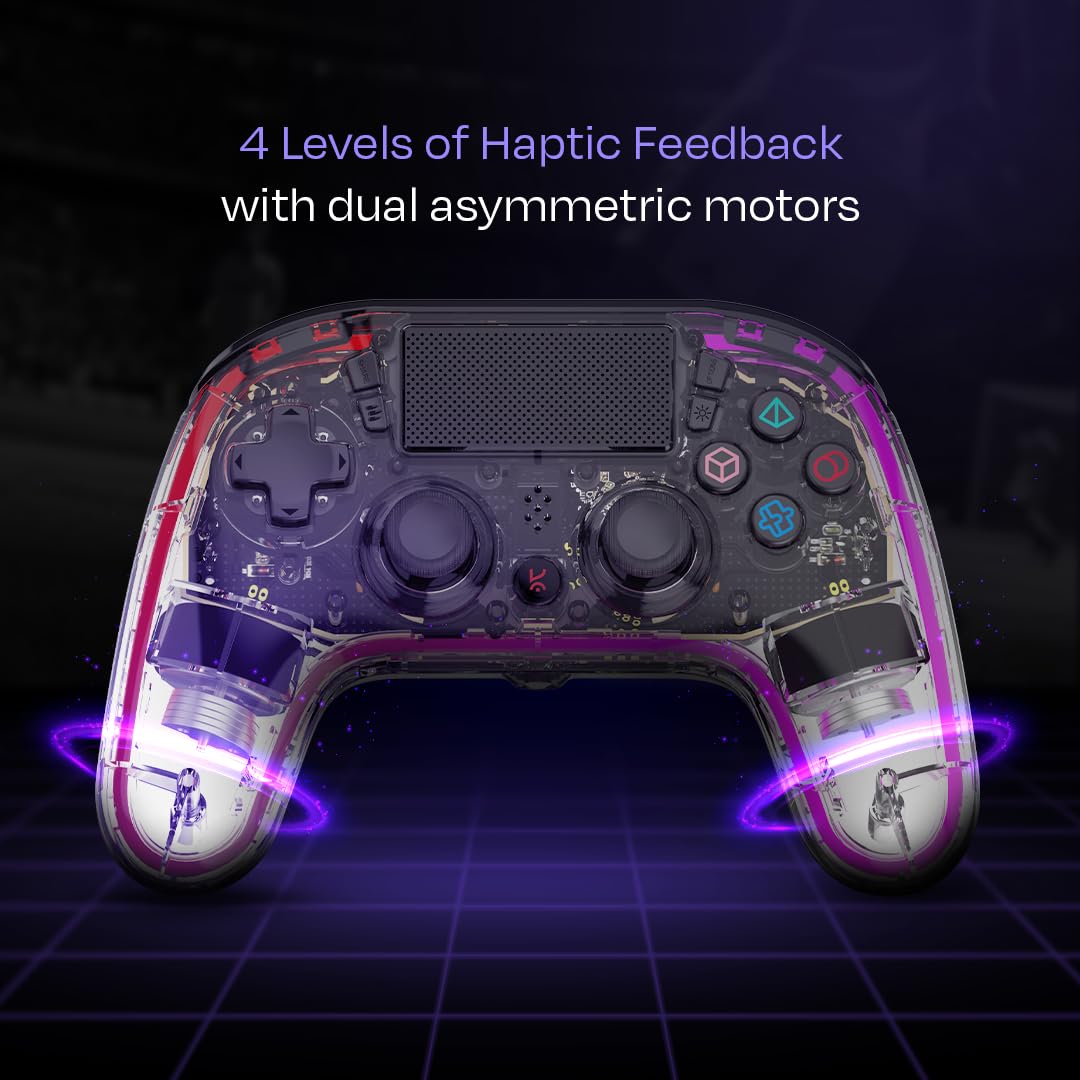 Kreo (New & Improved Mirage Wireless RGB Gaming Controller For PC, Android, iOS, PS4, Programmable Buttons, Dual motor force, Haptic Feedback,USB C & B Zero-Lag Connectivity (Not compatible PS5)