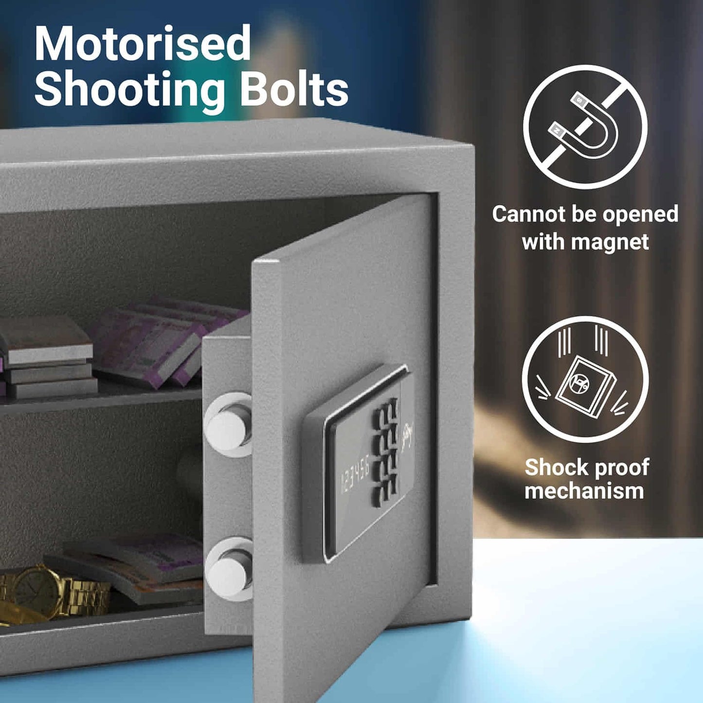 Godrej Security Solutions Forte Pro 15 Litres Digital Electronic Safe Locker for Home & Office with Motorized Locking Mechanism (Light Grey)