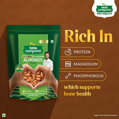 Tata Sampann Pure California Almonds Whole, Badam Giri, Rich in Protein, Magnesium, Phosphorus and Dietary Fibre, Nuts & Dry Fruits, 500g