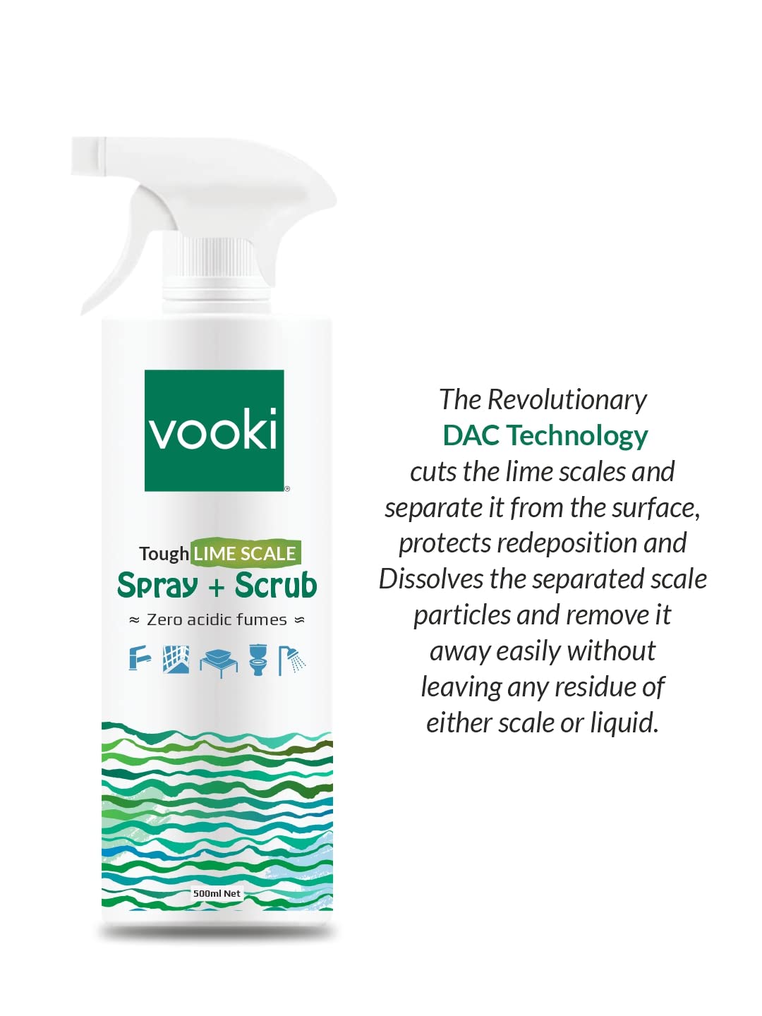 Vooki Ecofriendly Tough Lime Scale Hard Water Stain Remover, Spray and Scrub Cleaner for Bathroom,Taps, Faucet, Basins, Showers & Floor Tiles Cleaner- 500 ml (Pack of 2)