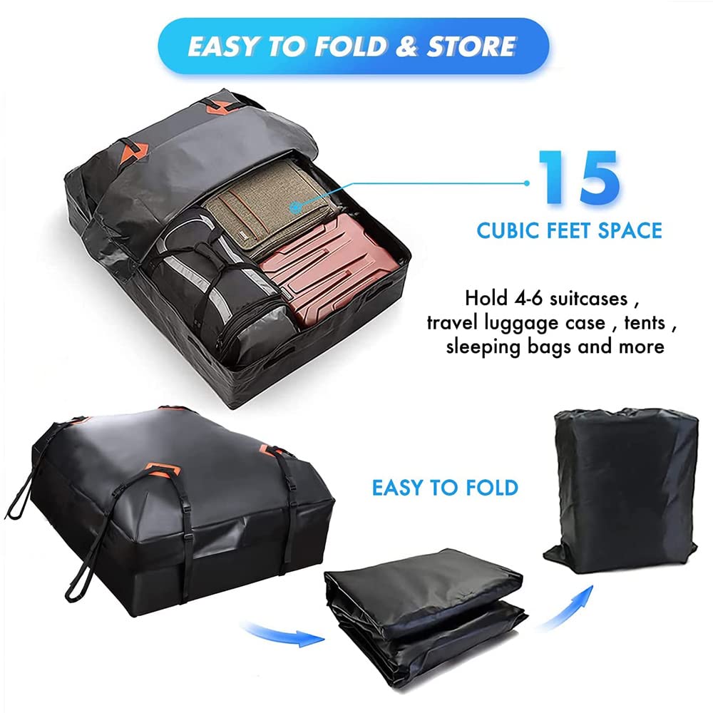 Automaze Car Waterproof Rooftop Cargo Bag is easy to fold and stores upto 4-6 suitcases