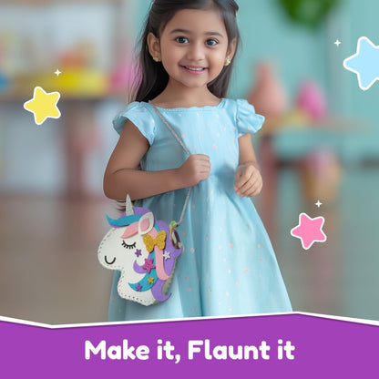 Bloomingo Art & Craft Kit - Unicorn Sling Bag: Fun Mess Free Arts & Craft Kit for Kids; Design Your Own Magical DIY Craft Bag; Birthday Gift for Girls & Boys of Ages 4, 5, 6, 7, 8, 9, 10, 11, 12