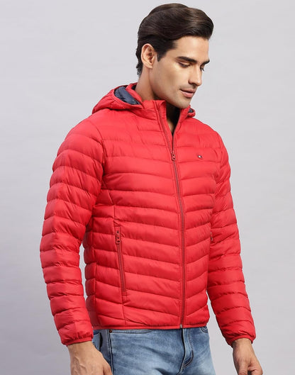 Monte Carlo Mens Solid Red Hooded Full Sleeve Jacket