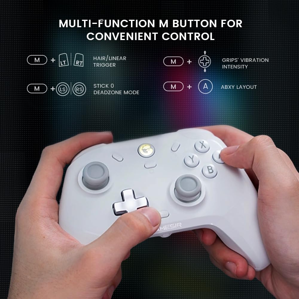 GameSir T4 Wireless Controller for Cyclone Switch/Lite/OLED Hall Effect Joystick & Trigger 6-Axis Gyro for Android, IOS, Steam Deck, Windows PC, Steam Gamepad Back Button, Fire Macro Function (White)