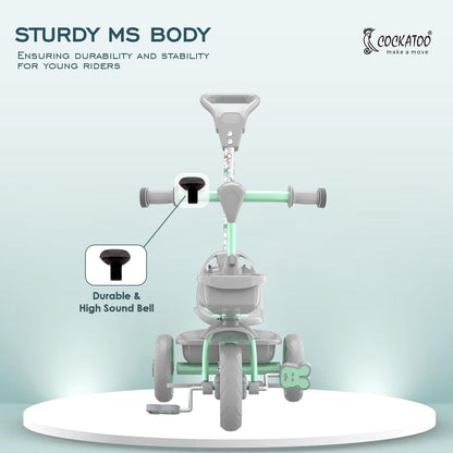 Cockatoo Star-Cruise Tri Cycles for Kids 2-5 Years, Kids Cycle for 2-5 Years with Printed Parental Contral Handle, Tricycle with EVA Wheels,Basket & Bell,Baby Cycle Colour- Sea Green