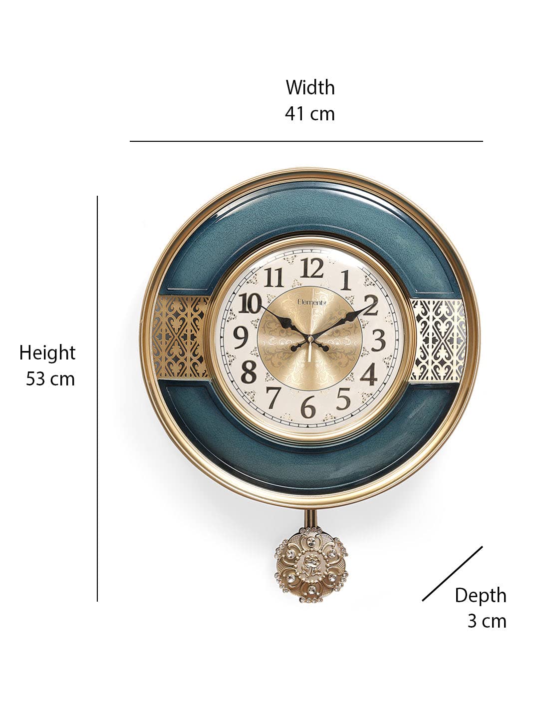 @home by Nilkamal Pendulum Wall Clock |Used as Wall décor|Ideal for Living Room, Bedroom, Office| Size - 53 x 41 cm| Pack of 1 Clock with Pendulum| Blue & Gold