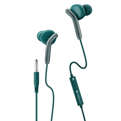 ZEBRONICS Zeb-Bro in Ear Wired Earphones with Mic, 3.5mm Audio Jack, 10mm Drivers, Phone/Tablet Compatible(Blue) (Green)