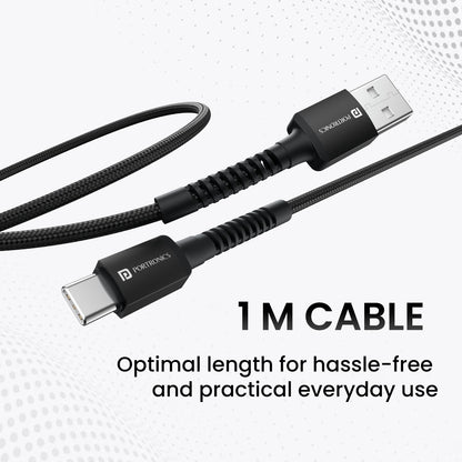 Portronics Konnect X USB to Type C Cable with 3A Output, Fast Charging & Data Transfer, Nylon Braided, Aluminium Alloy Shell, 1M Length compatible with Type C Smartphones(Black)