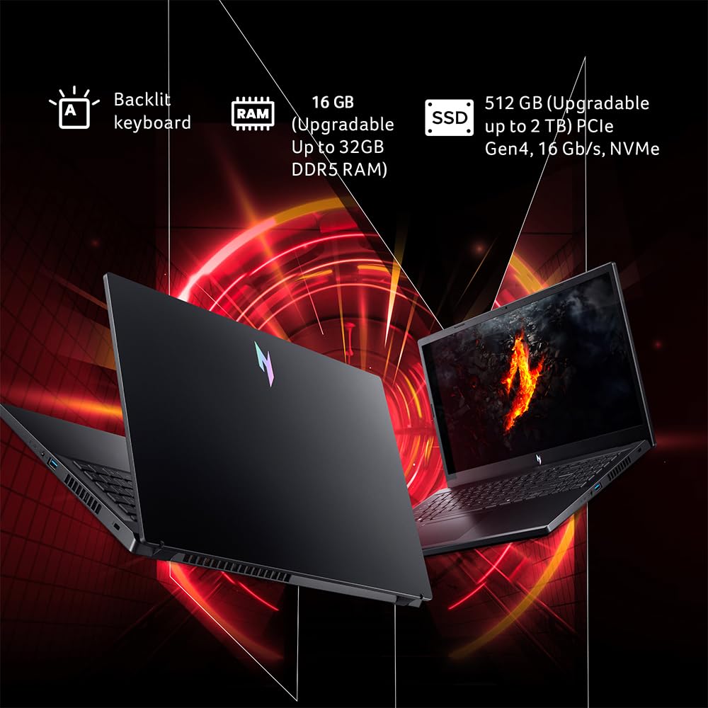 Acer Nitro V Gaming Laptop AMD Ryzen 7-7735HS with RTX 3050 6 GB Graphics (16 GB DDR5/512GB SSD/Windows 11 Home/Wi-Fi 6/144Hz) ANV15-41, 15.6" FHD Display, 2.1 KG