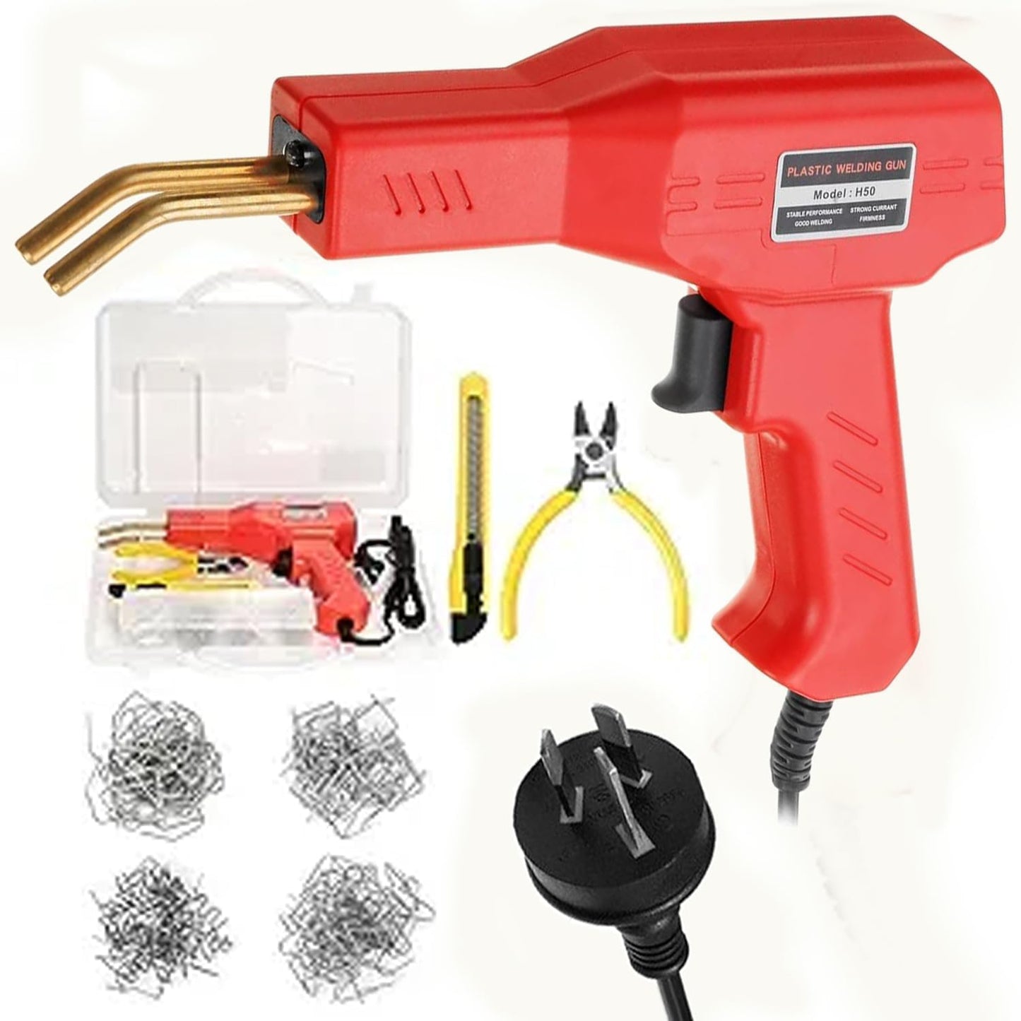 AZRMOH 50W Plastic Welding Machine Car Bumper Crack Repair Hot Stapler Kit, Hot Stapler Heating Plastic Welding Repairing Gun Welder Machine with Four Types of Staples