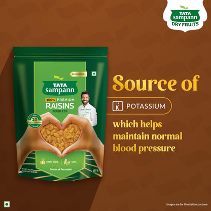 Tata Sampann Pure Raisins Seedless, Kishmish, 500g, Source Of Potassium, Premium Dry Fruits, Green Raisins