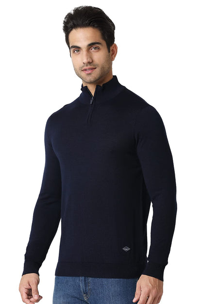 Van Heusen Athleisure Men Sweater - Merino Wool Acrylic Blend - High Neck, Half Zip, Long Sleeve