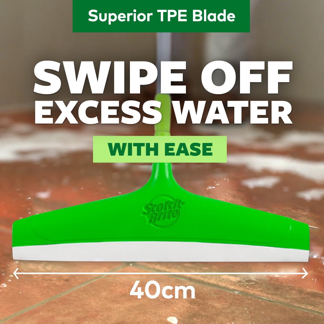 Scotch-Brite Plastic Floor Squeegee Wiper -with telescopic handle (Green/Silver)