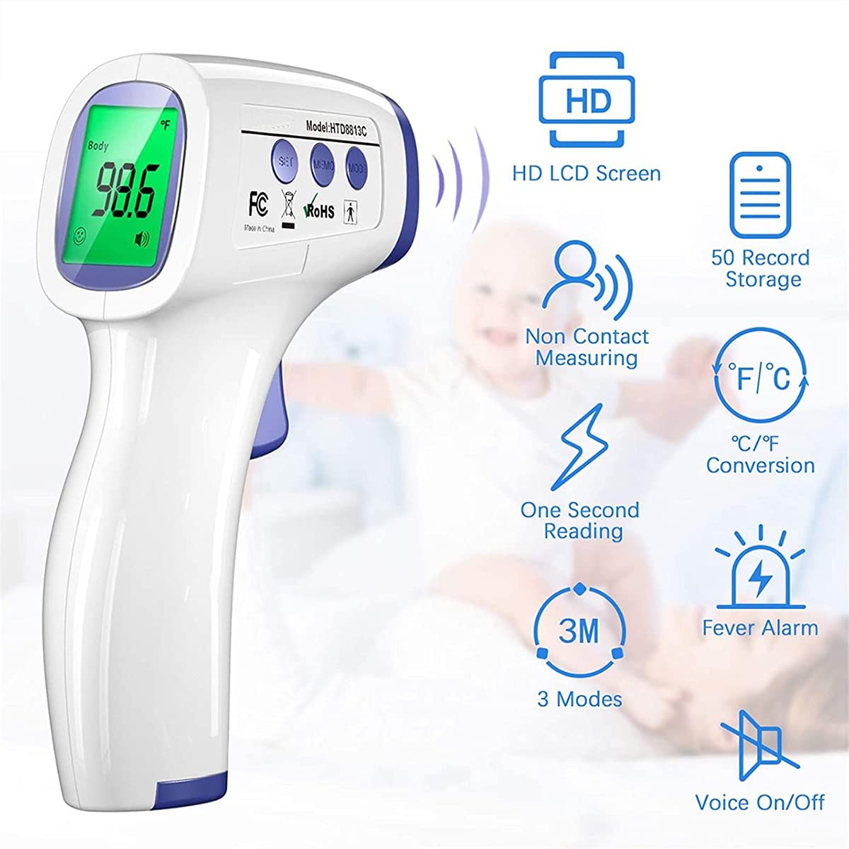 DR VAKU® Swadesi Non-Contact Infrared Digital Temperature Gun, Resolution Infrared Thermometer, Multi-Purpose, Wide Range, Non-Contact [With Free Battery] - White