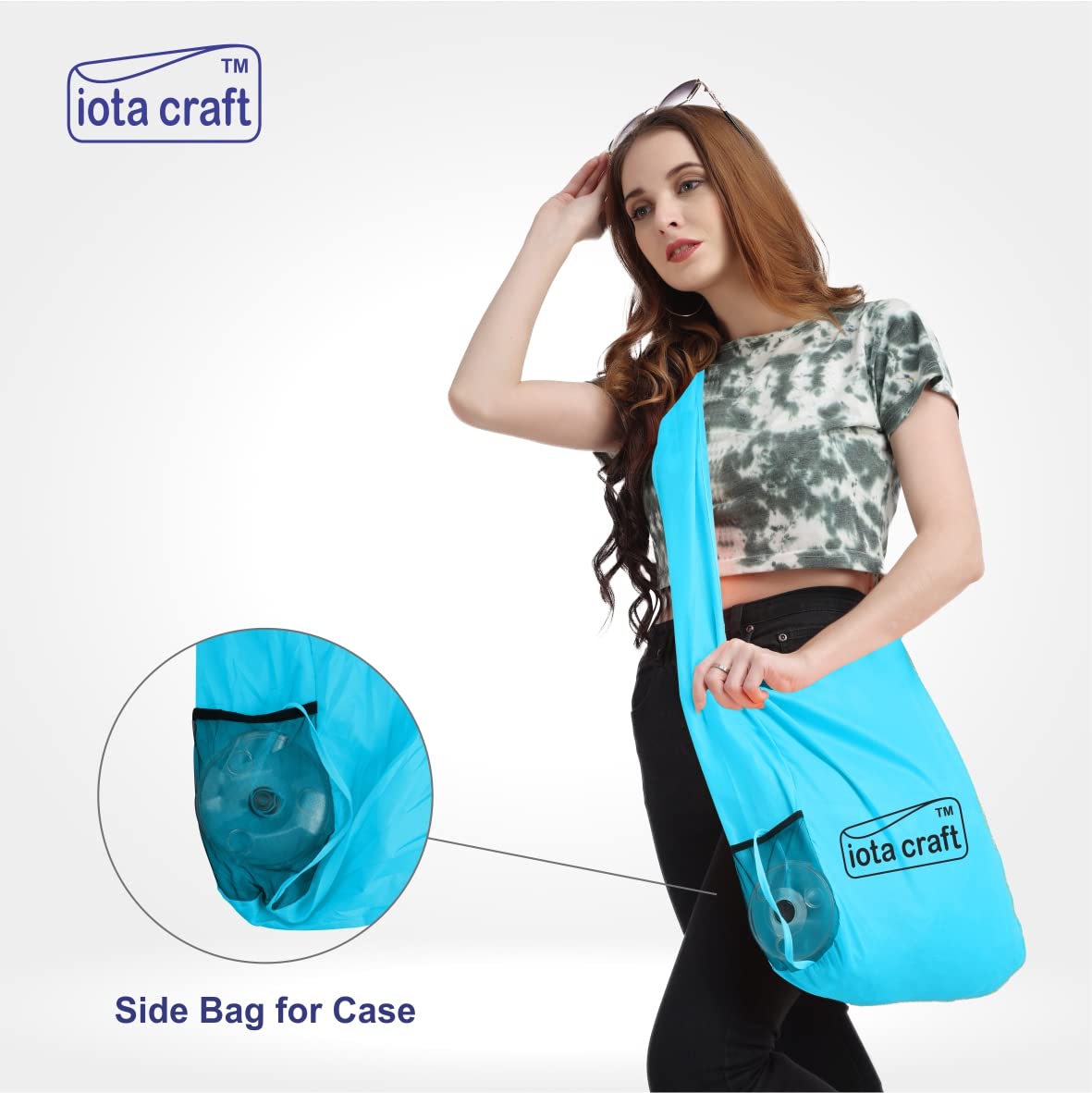 iota Unisex-Adult Roll Up Shopping Bag, Reusable Foldable Cross Body Grocery Bags Storage Organizer Portable Tote Shoulder Bag Lightweight Space Saving Disc Design Roll Up Bag (Blue)