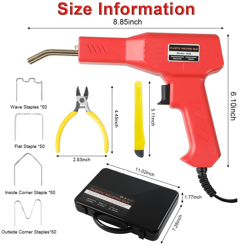 AZRMOH 50W Plastic Welding Machine Car Bumper Crack Repair Hot Stapler Kit, Hot Stapler Heating Plastic Welding Repairing Gun Welder Machine with Four Types of Staples