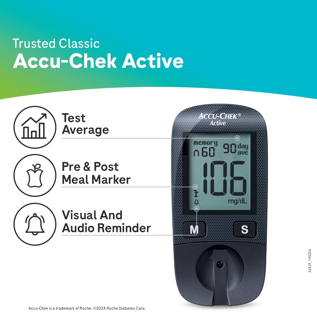 Accu-Chek Active Blood Glucose Glucometer Kit With Vial Of 10 Strips, 10 Lancets And A Lancing Device Free For Accurate Blood Sugar Testing