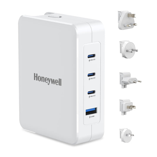 Honeywell Zest Charger GaN 100W,Ultra-Fast Wall Charger with PPS Support,3xType C PD 3.0 Ports & 1xUSB A Port,BIS Certified,Equipped with Switchable Plugs,Compatible with iPhone,Galaxy,Laptops