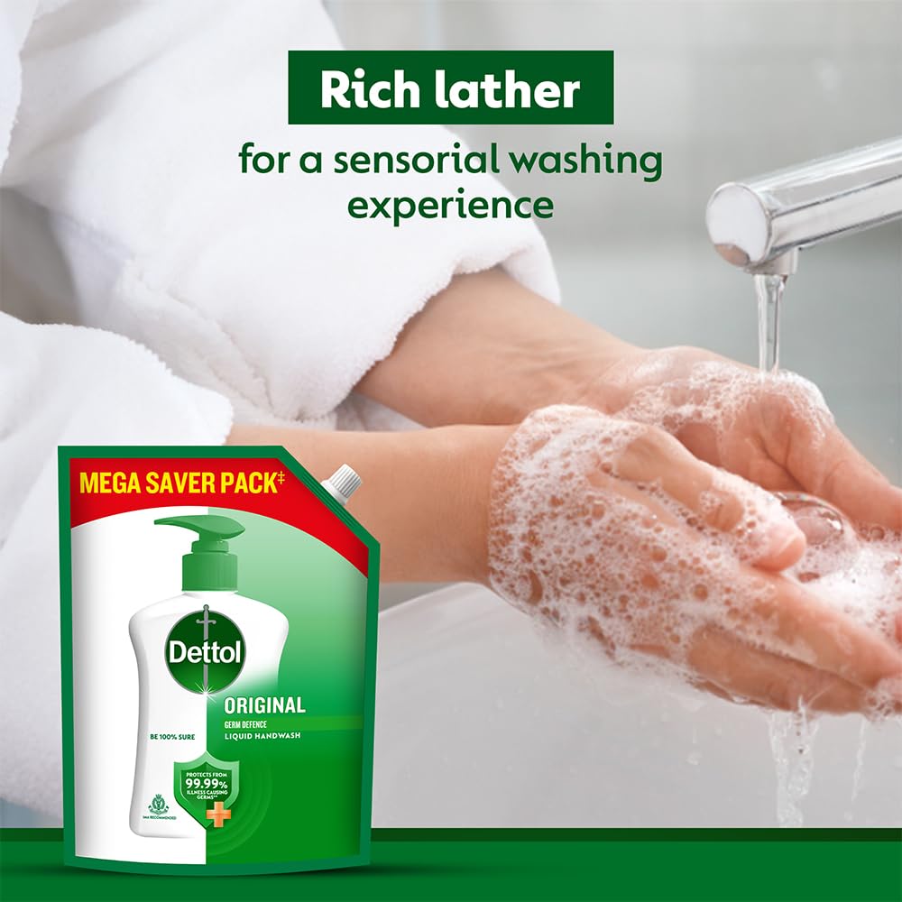 Dettol Liquid Handwash Refill - Original Hand Wash- 1500ml | Germ Defence Formula | 10x Better Germ Protection