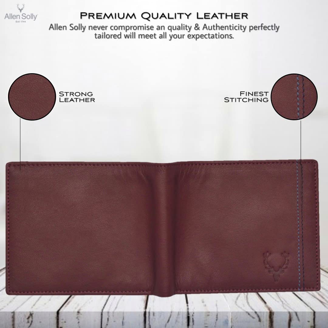 Allen Solly Bi Fold Slim & Light Weight Genuine Leather Men's Stylish Casual Wallet Purse with Card Holder Compartment (Maroon)