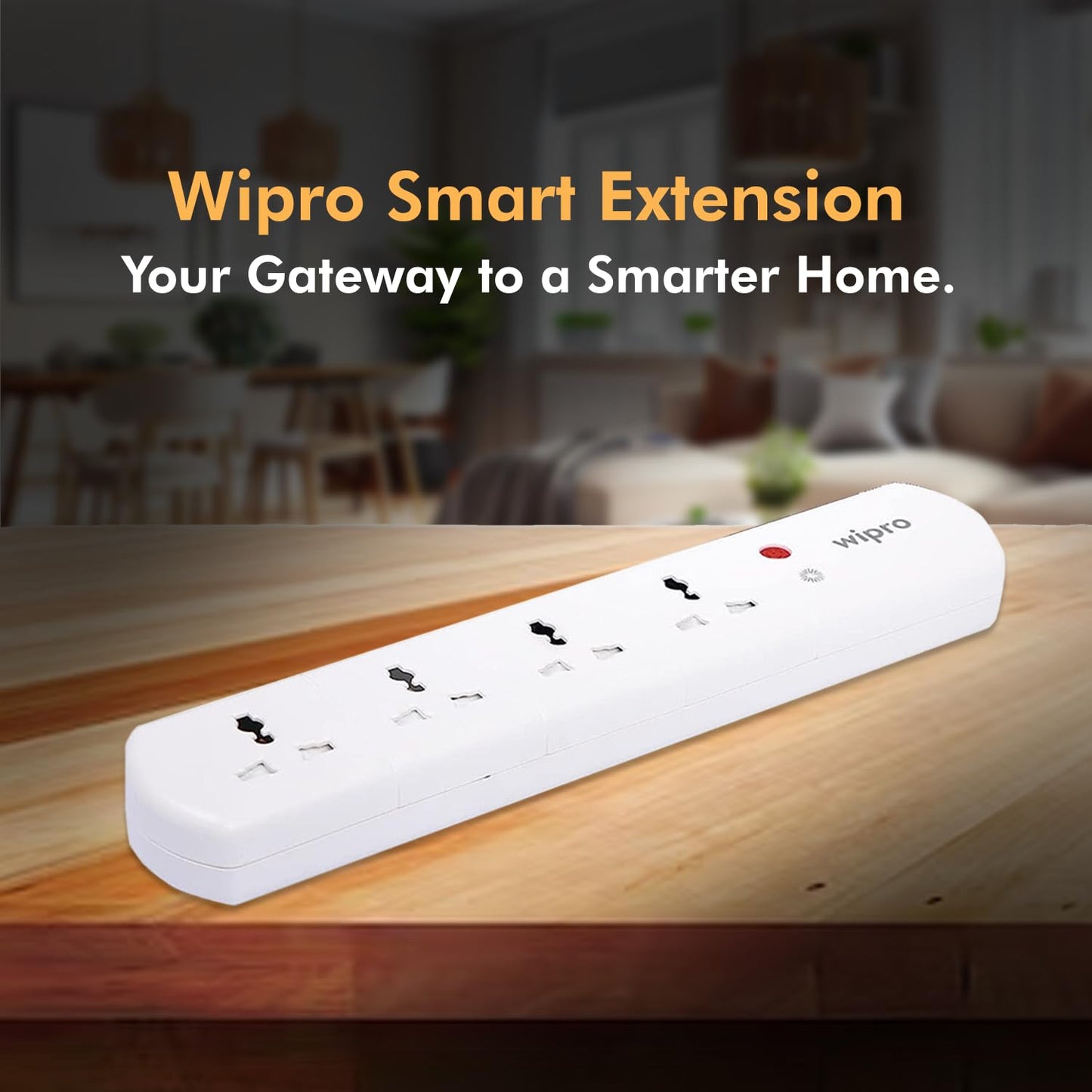 Wipro Smart Wi-Fi Extension Board with 4 Universal Socket| Voice control with Alexa and Google Asst | Master Switch| Energy Monitoring Feature for Connected Device | Schedule ON/OFF (Pack of 1, White)