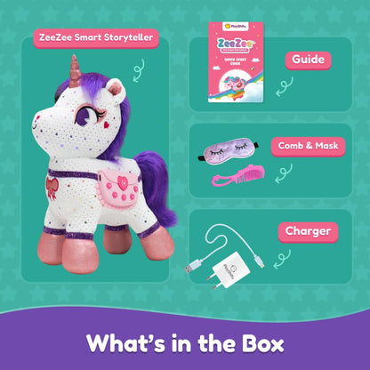 Playshifu ZeeZee The Smart Storyteller - Singing & Talking Unicorn Friend Soft Toys for Kids Unlimited Content on The App Rhymes Stories Pretend Play Birthday Gifts for Boys and Girls Ages 3, 4, 5, 6