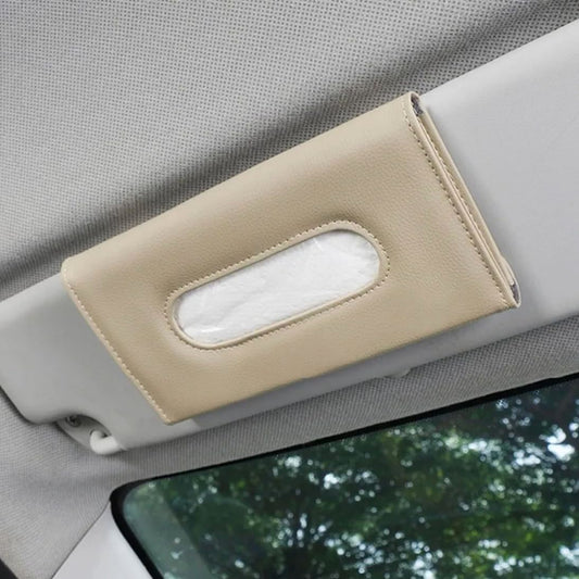 Automaze Pu Leather Car Sun Visor Tissue Holder in creme color