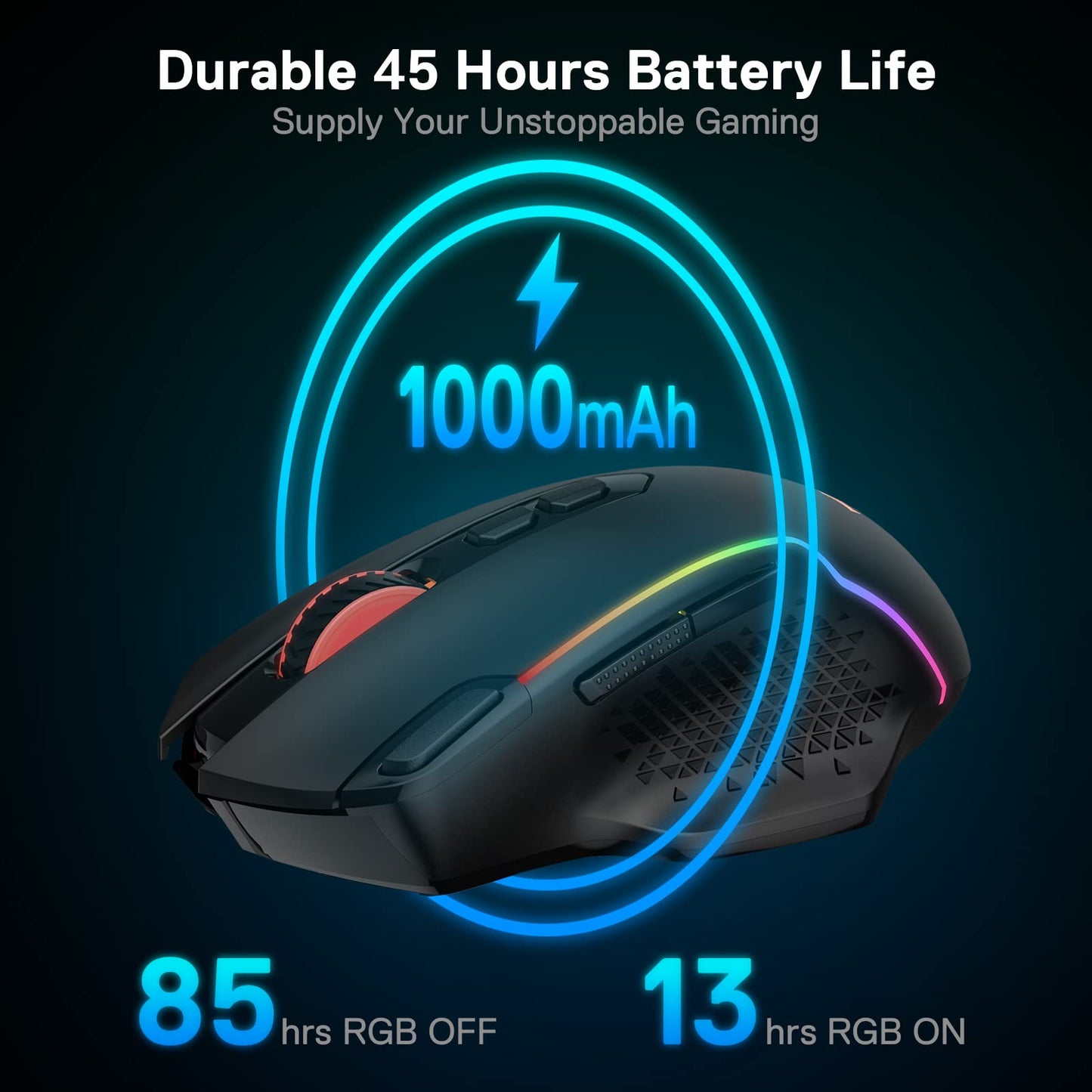 Redragon M810 Pro Wireless Gaming Mouse, 10000 DPI Wired/Wireless Gamer Mouse w/Rapid Fire Key, 8 Macro Buttons, 45-Hour Durable Power Capacity and RGB Backlit for PC/Mac/Laptop