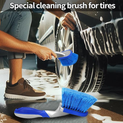 NIKAVI Blue Tyre Cleaning Brush Tyre Detailing Brush for Car Cars Trucks Pickup Trucks, Motorcycles,Vans, Buses, Trailers, Off-Road Vehicles, Bicycles, etc..