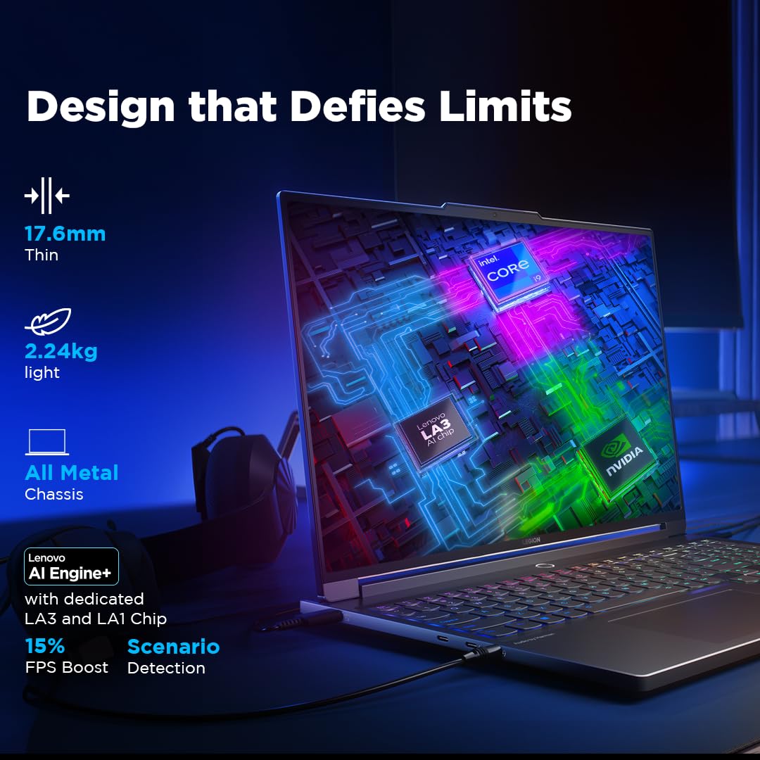 Lenovo Legion 7 Intel Core i9-14900HX 16" (40.64cm) 3.2K IPS 430Nits 165Hz Gaming Laptop (32GB/1TB SSD/Win 11/Office 2021/NVIDIA RTX 4070 8GB/100% DCI-P3/3 Month Game Pass/Grey/2.24Kg), 83FD000XIN