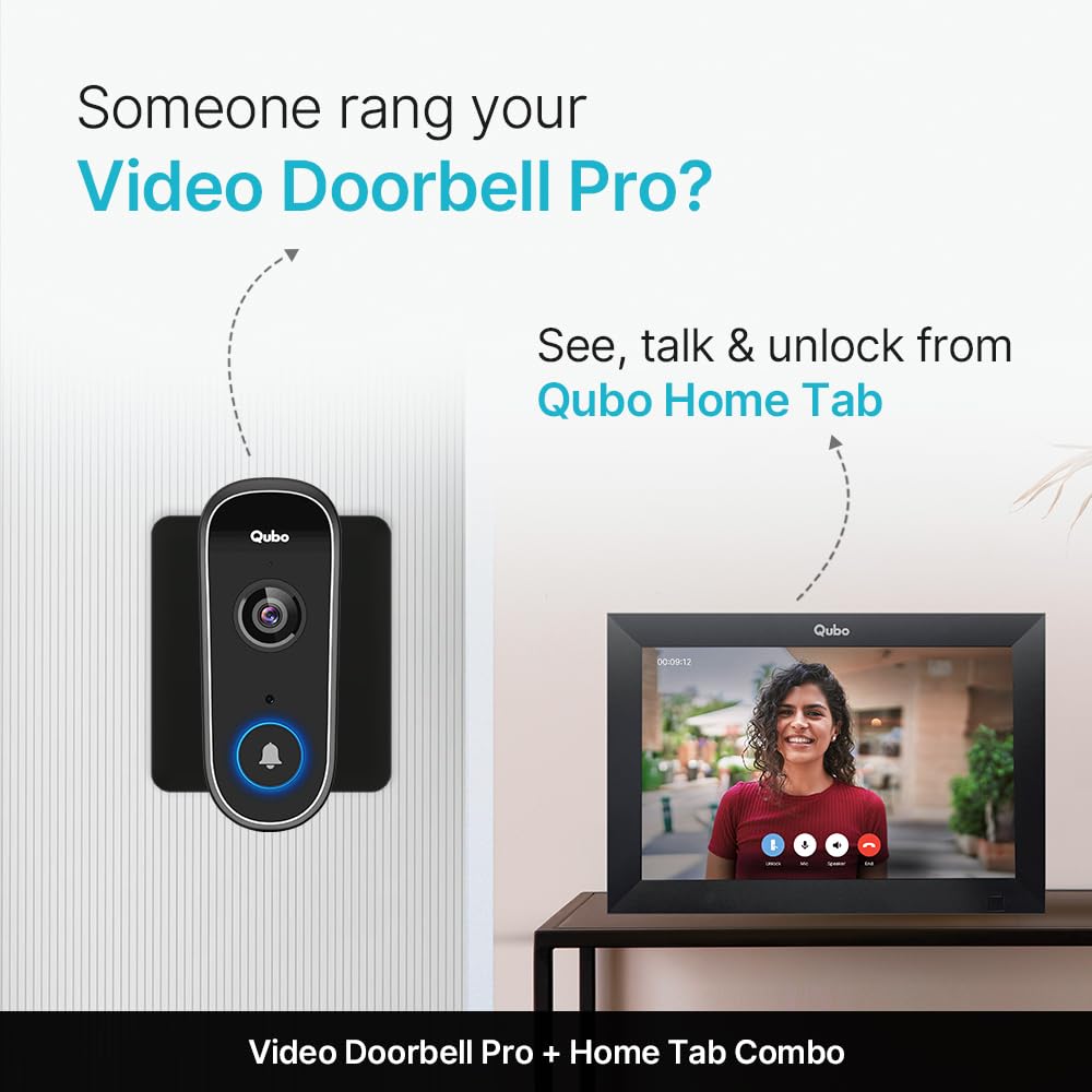 Qubo Instaview New Age Doorphone from Hero Group | Video Doorbell Pro 2K + Home Tab | Instant Phone & Tab Visitor Video Call | 3MP 1296P Resolution | 2Way Talk | Alexa & OK Google | Chime |2024 Launch