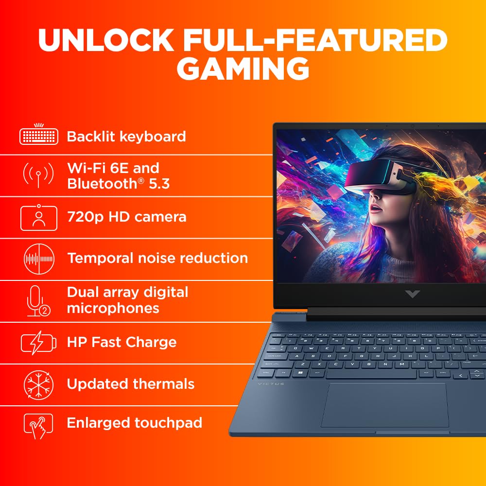 HP Victus Gaming Laptop, AMD Ryzen 5 5600H, AMD 4GB Radeon RX 6500M Graphics, 15.6-inch (39.6 cm), FHD, IPS, 8GB DDR4, 512GB SSD, Backlit KB, B&O (Win 11, Blue, 2.29 kg), fb0147AX