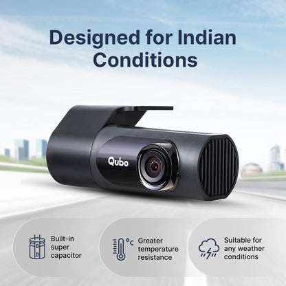 Qubo Car Dash Camera Pro X 3MP 1296p from Hero Group | Made in India | Super Capacitor| Wide Angle View | Emergency Recording | SD Card Upto 1TB Supported | Easy DIY Set Up | (Space Grey)