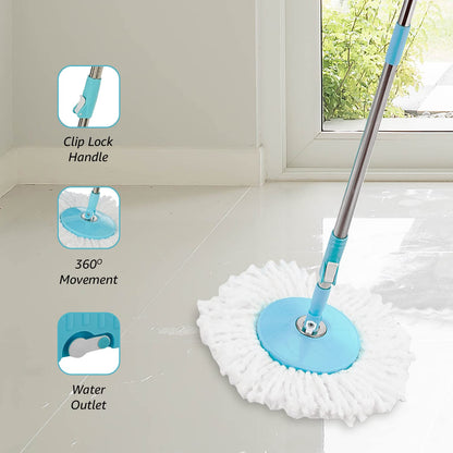 Amazon Brand - Presto! Elite Spin Mop with Steel Wringer and Auto-fold Handle, Blue, 2 Refills