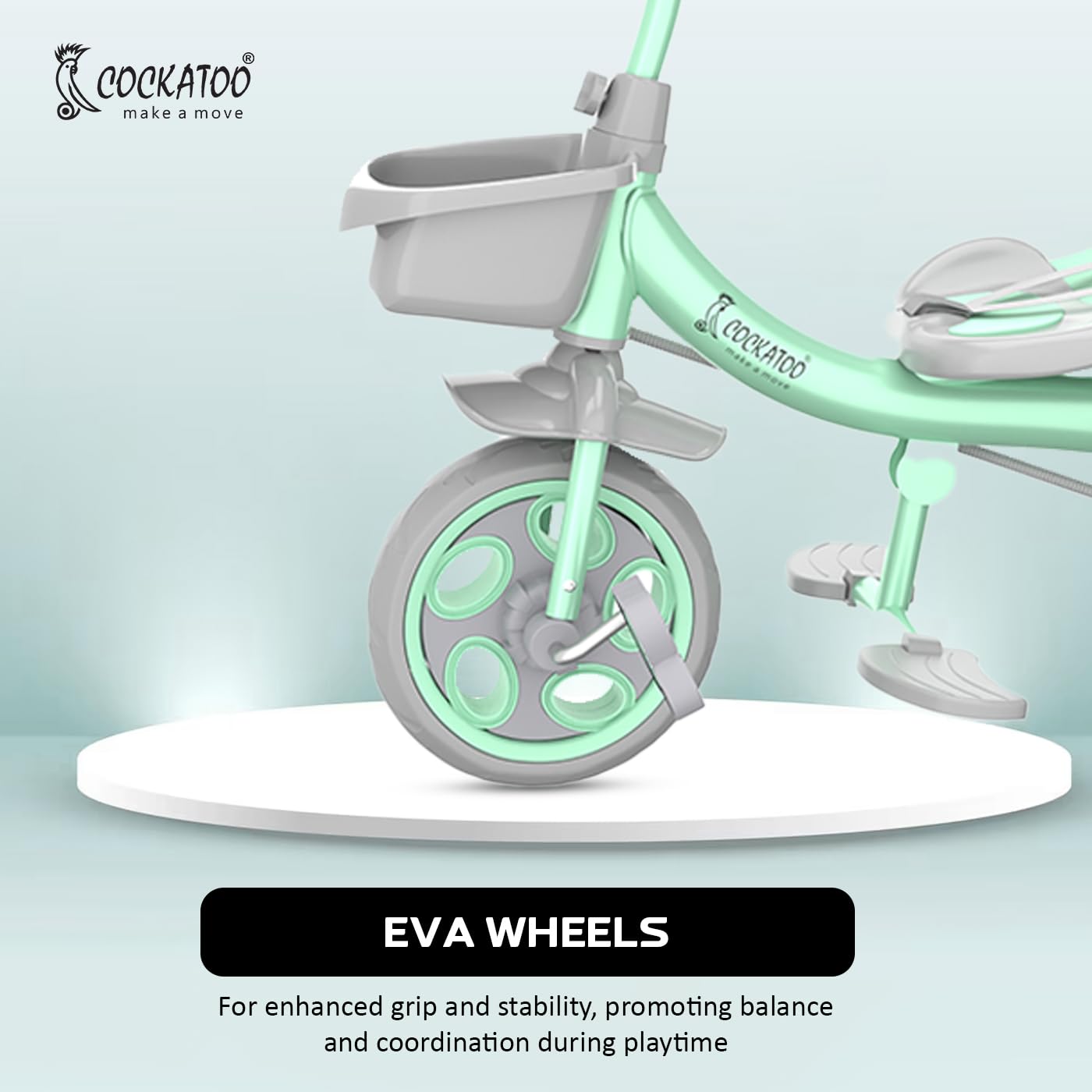 Cockatoo Star-Cruise Tri Cycles for Kids 2-5 Years, Kids Cycle for 2-5 Years with Printed Parental Contral Handle, Tricycle with EVA Wheels,Basket & Bell,Baby Cycle Colour- Sea Green