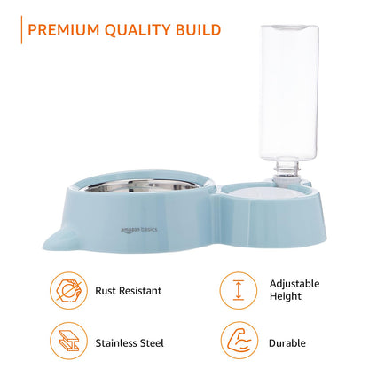 amazon basics 2 In1 Pet Feeder Food and Water Dispenser|Stainless Steel Bowl|Automatic Water Dispensing Mechanism|Suitable for Cats and Dogs,?32 cm,H_22 cm,W_16.5 cm