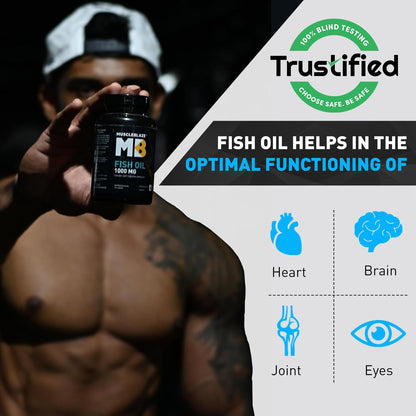 MuscleBlaze Omega 3 Fish Oil (90 Capsules) | Trustified Certified for Accuracy & Purity | 1000mg Omega 3 with 180mg EPA & 120mg DHA