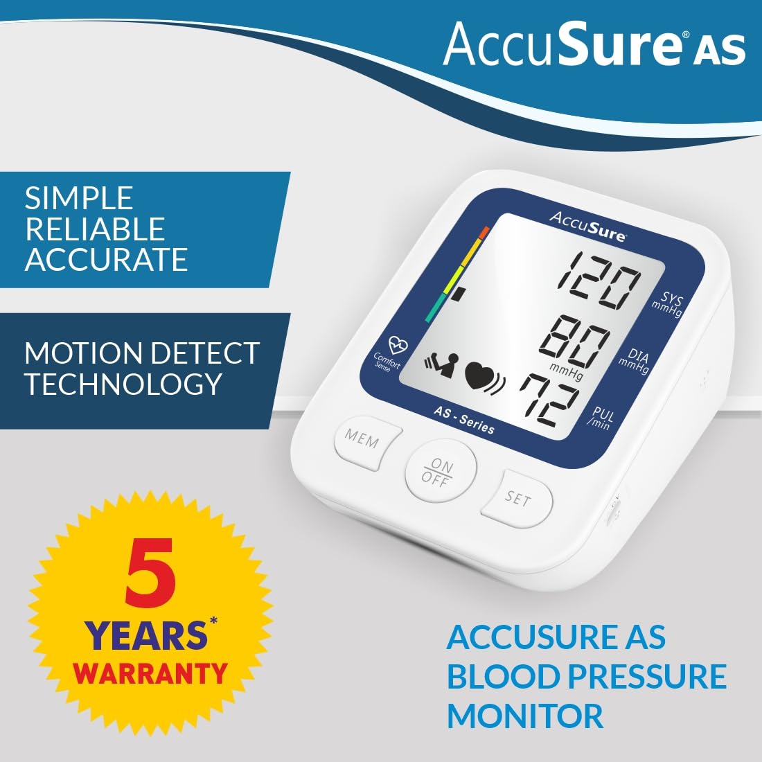 AccuSure AS Series Automatic and Advance Feature Blood Pressure Monitoring System, White