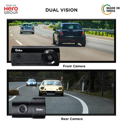 Qubo Car Dash Camera True 4K HDR 2160P UHD Dual Channel from Hero Group, SONY STARVIS IMX415 Sensor, Made in India, ADAS, Rear 1080P, GPS Log, 2.8" Display, 140° Wide Angle, Supports Up to 1TB SD Card