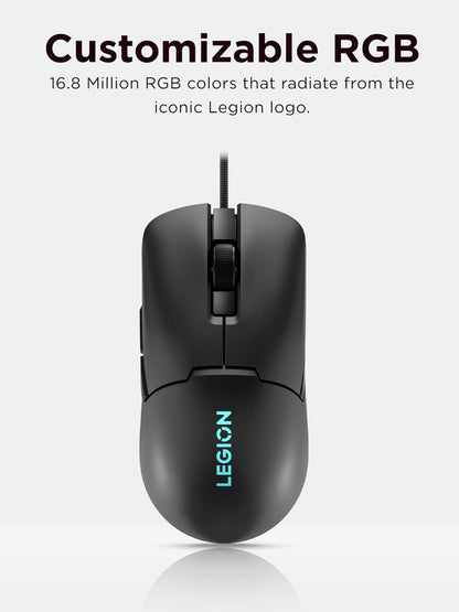 Lenovo Legion M300s RGB Wired Gaming Mouse - 8,000 DPI Adjustable Sensor, 6 Programmable Buttons & 20-Million Clicks Durability with Optimized Comfort (Black), GY51H47350